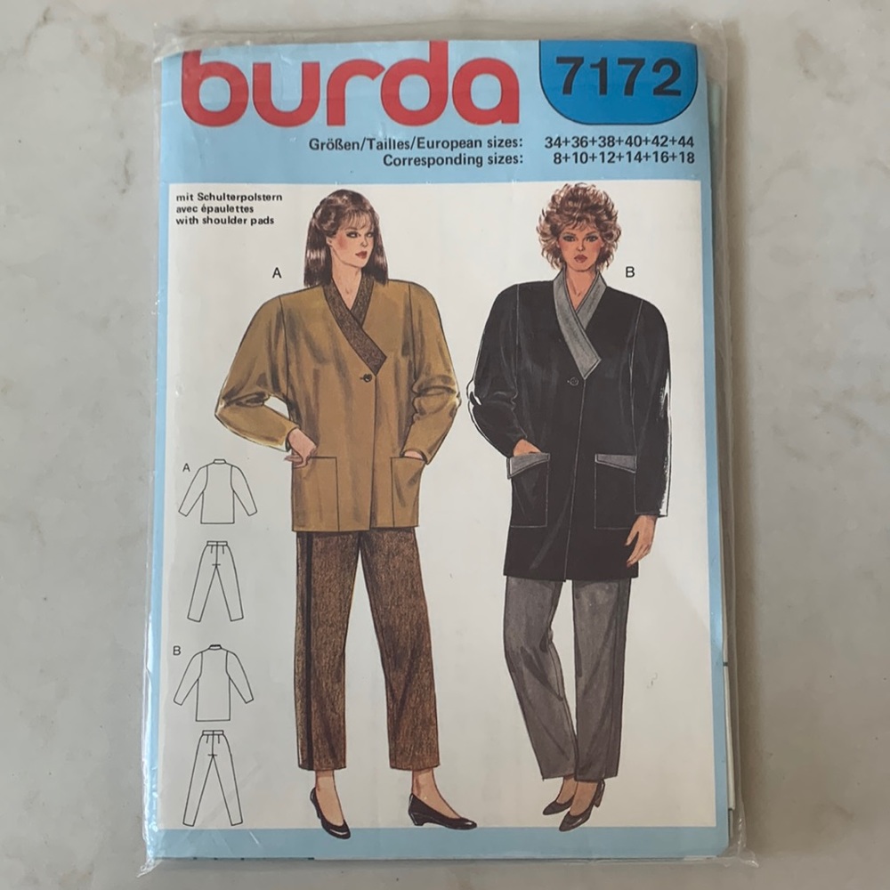 Vintage 80’s Uncut burda 7172 Jacket Pattern